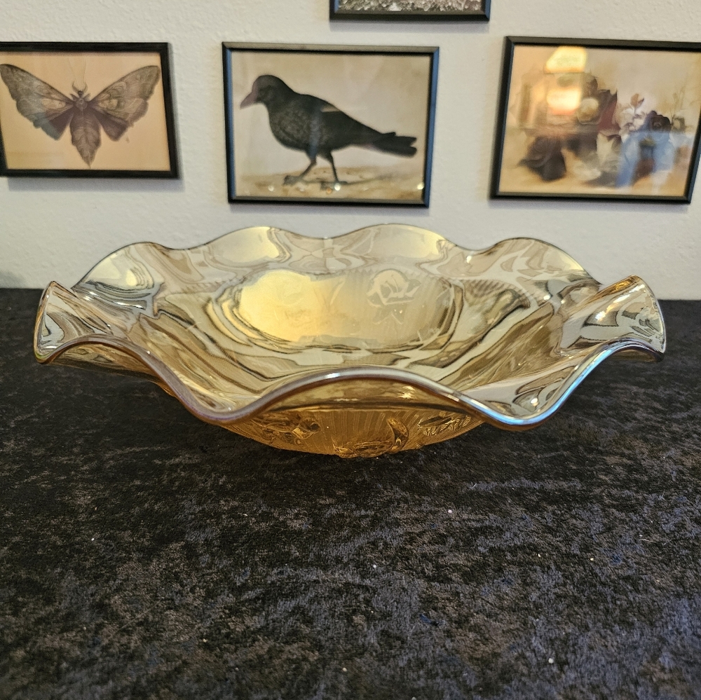 11.25" Jeanette Iris & Herringbone Iridescent Depression Glass Bowl